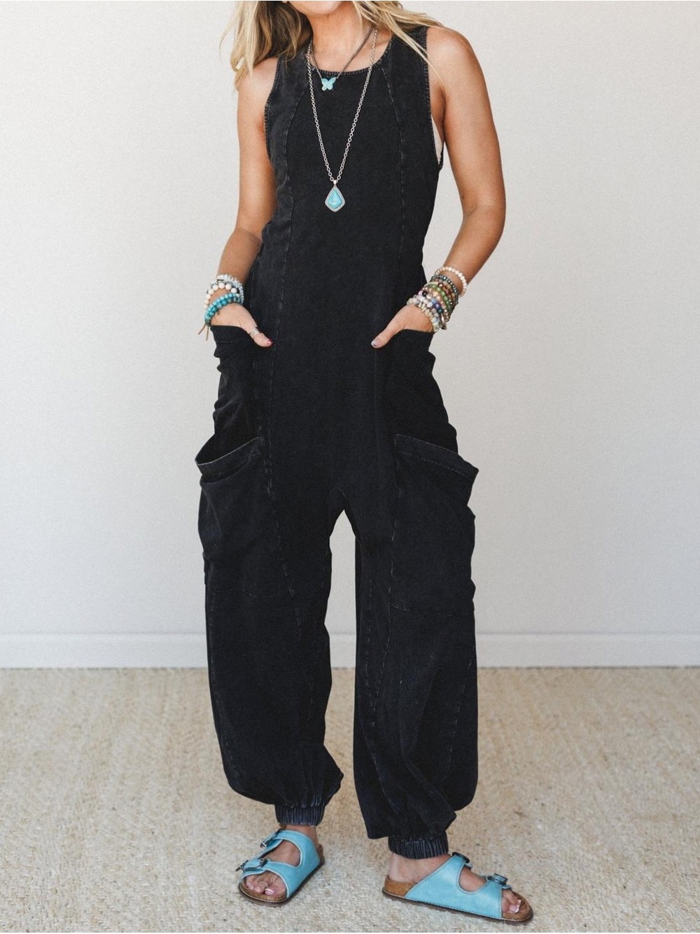 Easel Turning Point Washed Cargo Jumpsuit